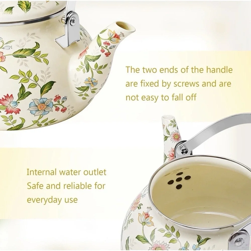 Floral Enamel Tea Pot Kettle Stove Top Porcelain  Cottage Core Farmhouse Nice! - Picture 12 of 15